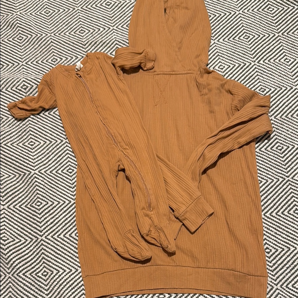Kate Quinn Matching Brown Hoodie and Baby Onesie Set